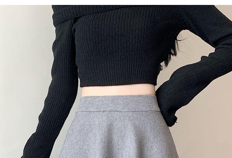 High Rise Plain Bow Accent Pleated Knit Mini A-Line Skirt Product Image