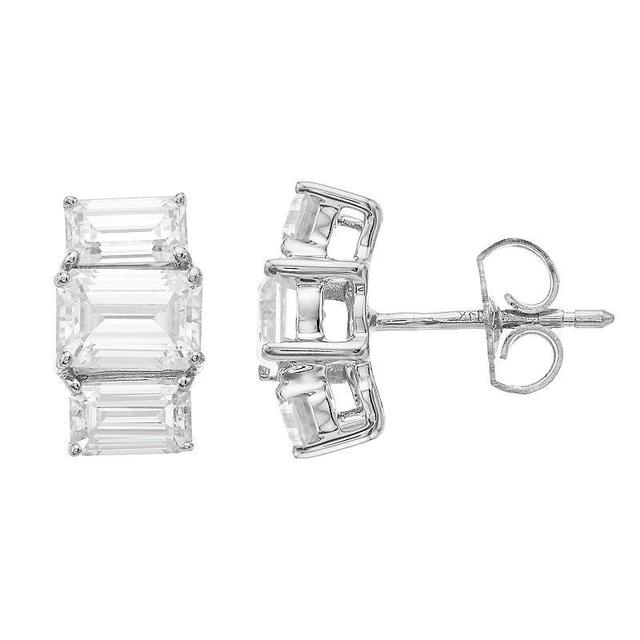 Radiant Fire 14k White Gold Emerald Cut 3-Stone Lab-Created Moissanite Earrings, Womens Product Image