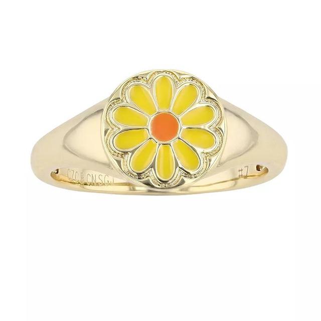 Gold Tone Yellow Enamel Flower Ring, Womens Product Image