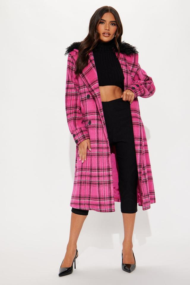 More Class Wool Plaid Trench - Pink/combo Product Image