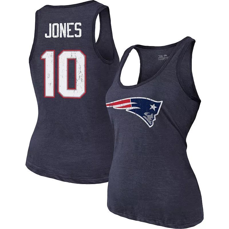 Womens Majestic Threads Mac Jones Navy New England Patriots Player Name and Number Tri-Blend Tank Top Product Image