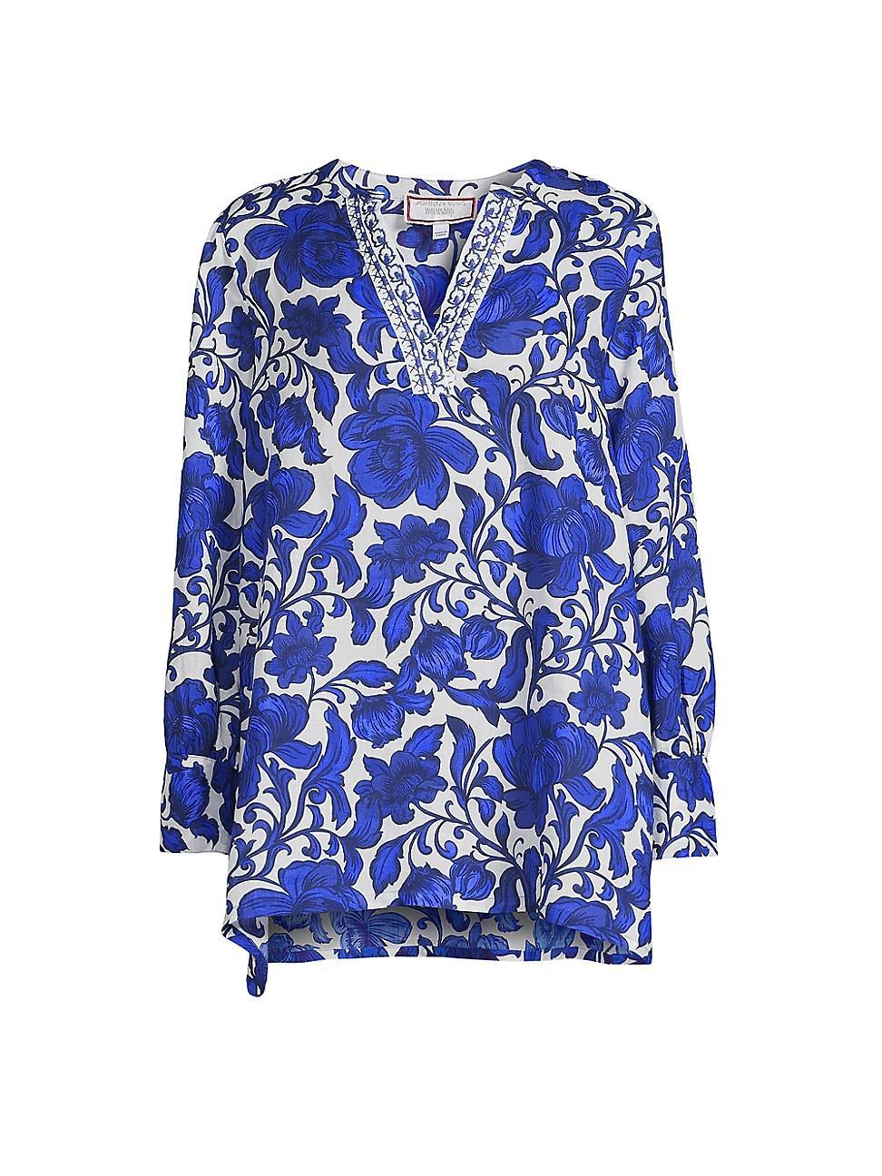 Womens Henley Floral V-Neck Blouse Product Image