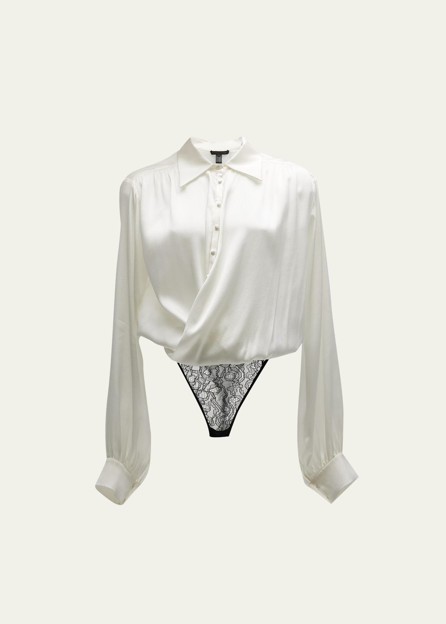 Womens Crossover Satin & Lace Bodysuit Product Image