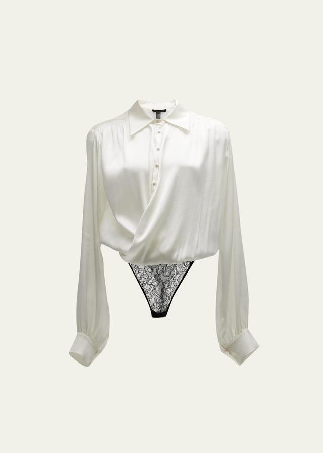 Womens Crossover Satin & Lace Bodysuit Product Image