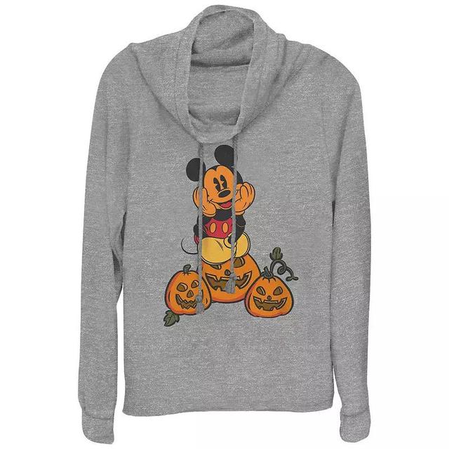 Disneys Mickey Mouse Pumpkin Patch Womens Cowlneck Graphic Lightweight Long Sleeve Gray Grey Product Image