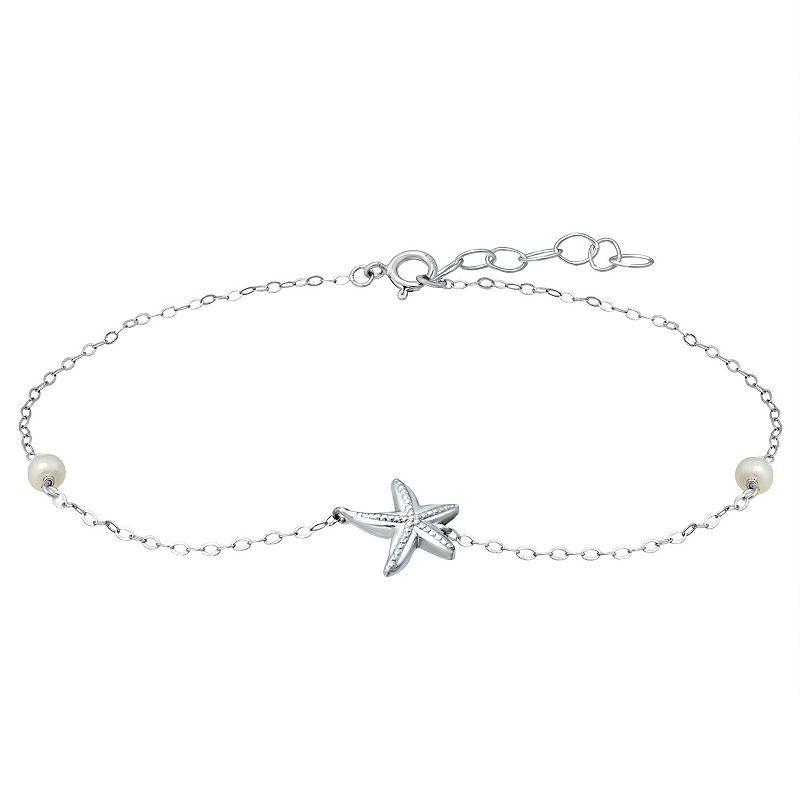 Aleure Precioso Sterling Silver Freshwater Cultured Pearl Starfish Anklet, Womens White Product Image