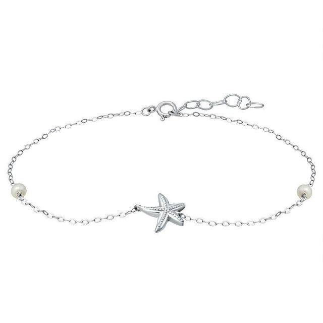 Giani Bernini Cultured Freshwater Pearl (4mm) & Starfish Ankle Bracelet in 18k Gold-Plated Sterling Silver, Created for Macys Product Image