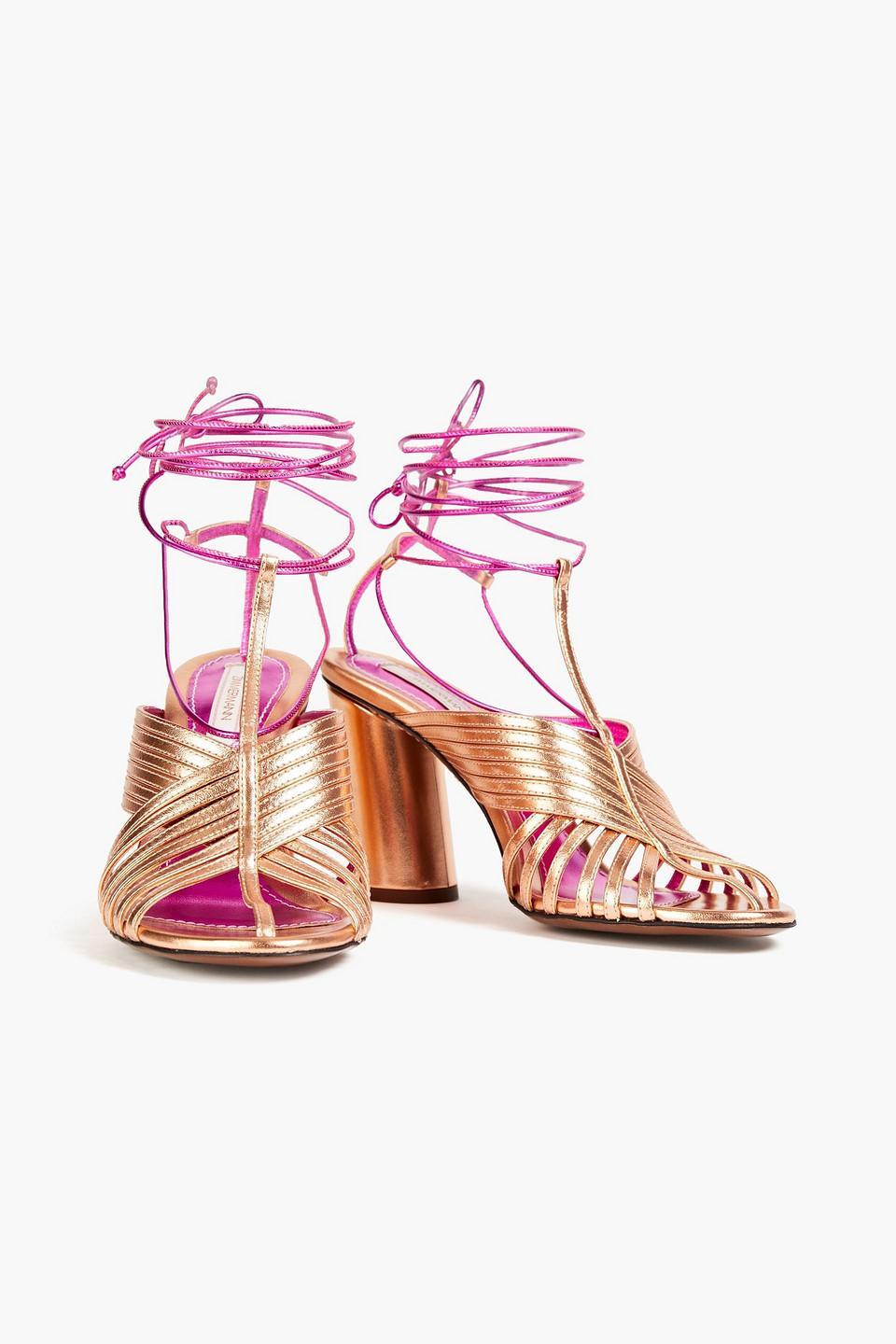 Metallic Leather Sandals In Rose Gold Product Image