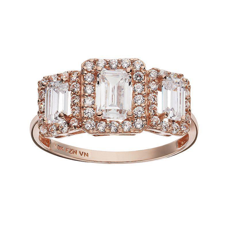 Designs by Gioelli Cubic Zirconia 10k Rose Gold Tiered Rectangle Ring, Womens White Product Image