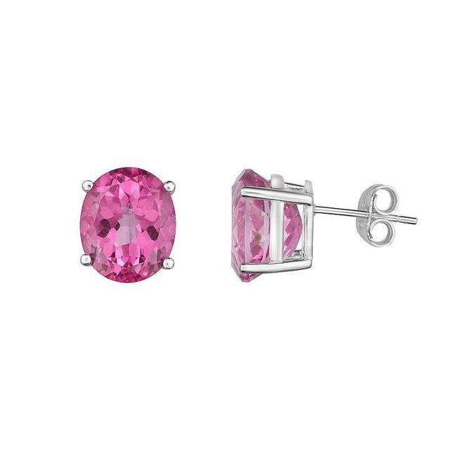 Sterling Silver Oval Pink Mystic Topaz Stud Earrings, Womens Product Image