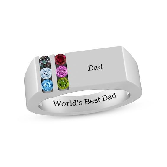 Men's Gemstone Family Ring (1-6 Stones and 3 Lines) Product Image