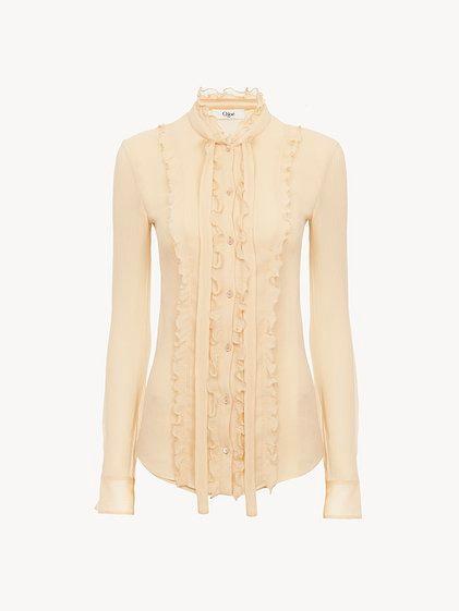 Ruffled fitted blouse in silk crêpon Product Image