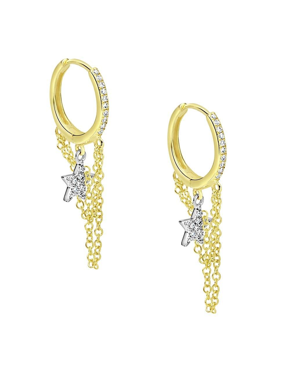 Womens Two-Tone 14K Gold & Diamond Star & Chain Drop Earrings Product Image