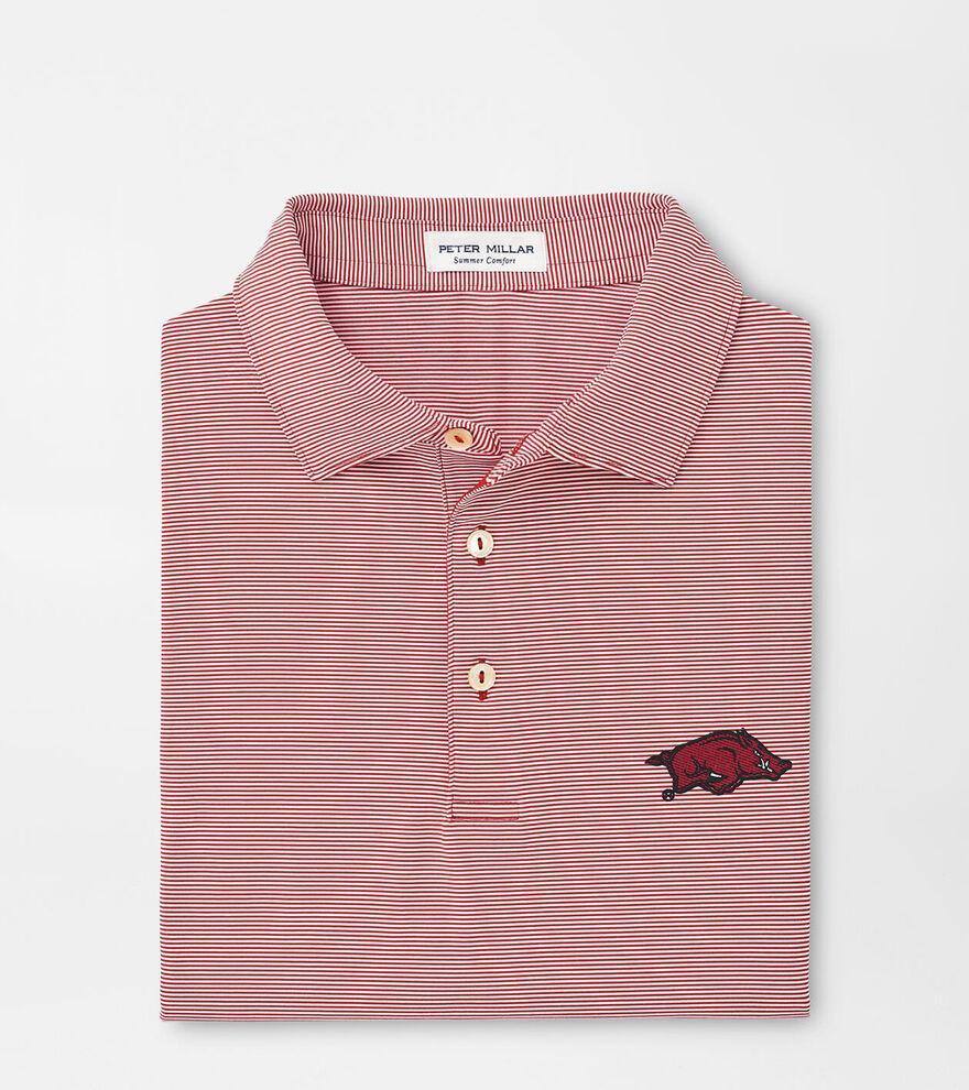 Peter Millar Mens Arkansas Jubilee Stripe Performance Polo | Color: Crimson | Size: 3XL Product Image