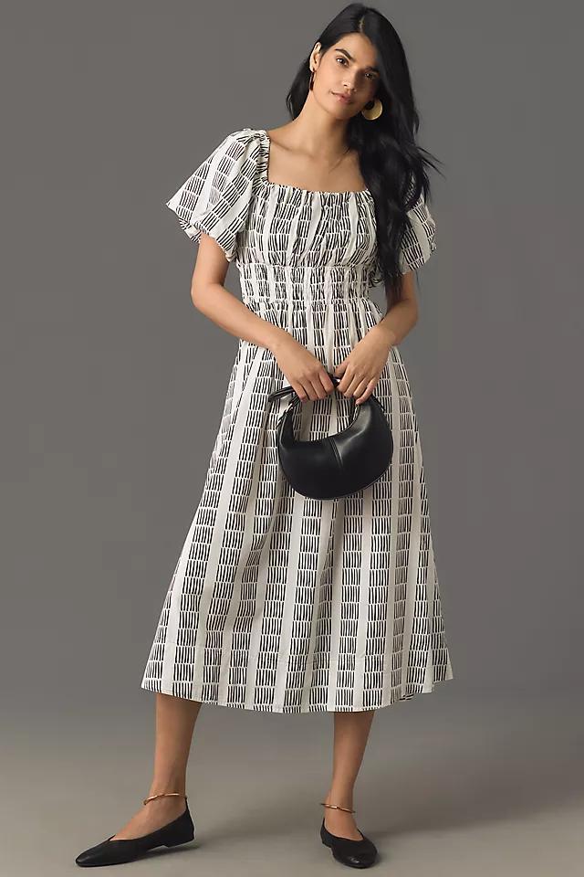 Maeve Puff-Sleeve Square-Neck Smocked Midi Dress Product Image