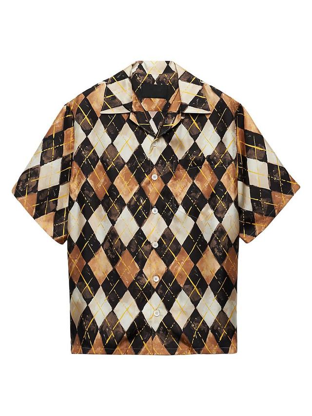 Mens Short-Sleeved Argyle-Pattern Silk Twill Shirt Product Image