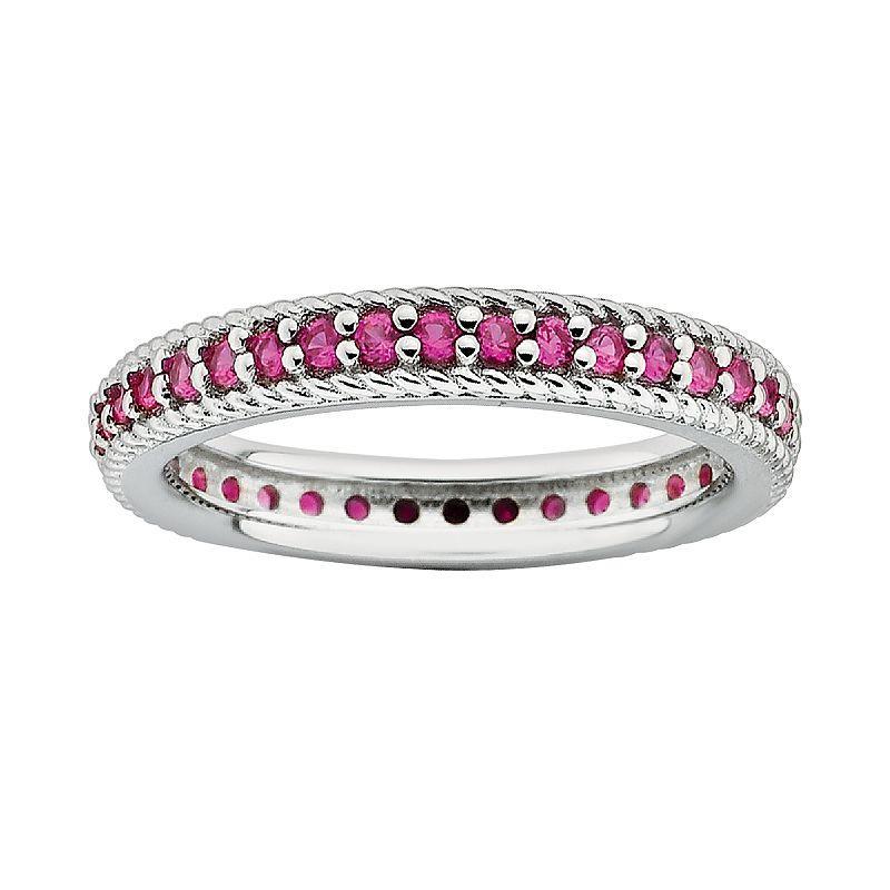 Stacks & Stones Sterling Silver Lab-Created Ruby Eternity Stack Ring, Womens Red Product Image