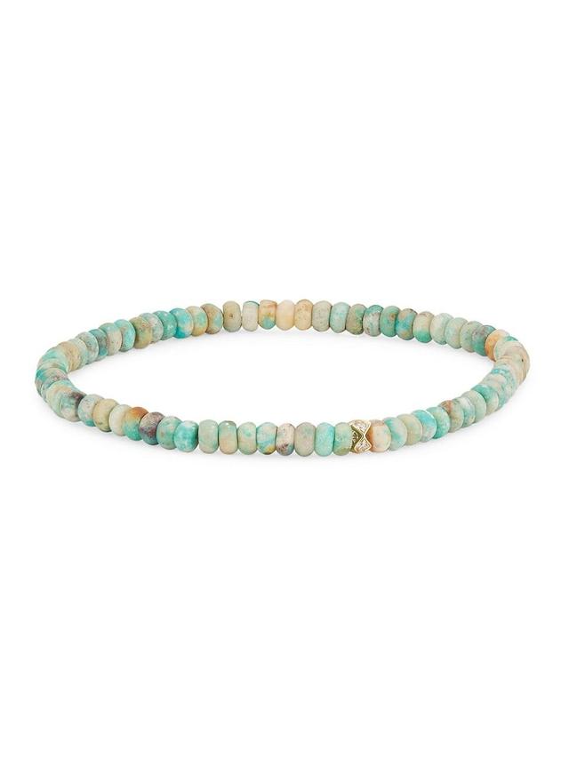 Womens 14K Yellow Gold, Turquoise, & Diamond Beaded Stretch Bracelet Product Image