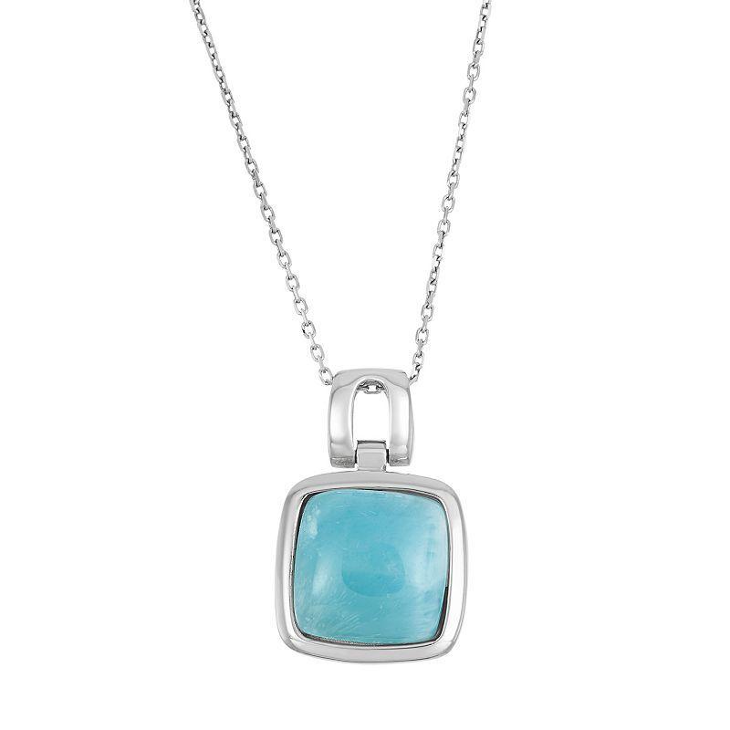 Larimar Sterling Silver Square Halo Pendant Necklace, Womens Blue Product Image