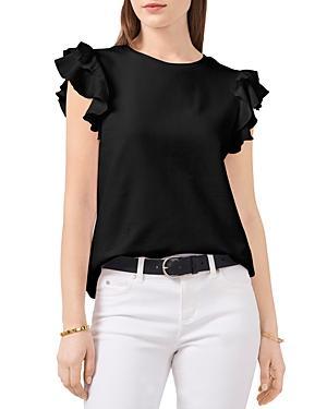 Vince Camuto Short Ruffled Sleeve Crew Neck Knit Top Product Image