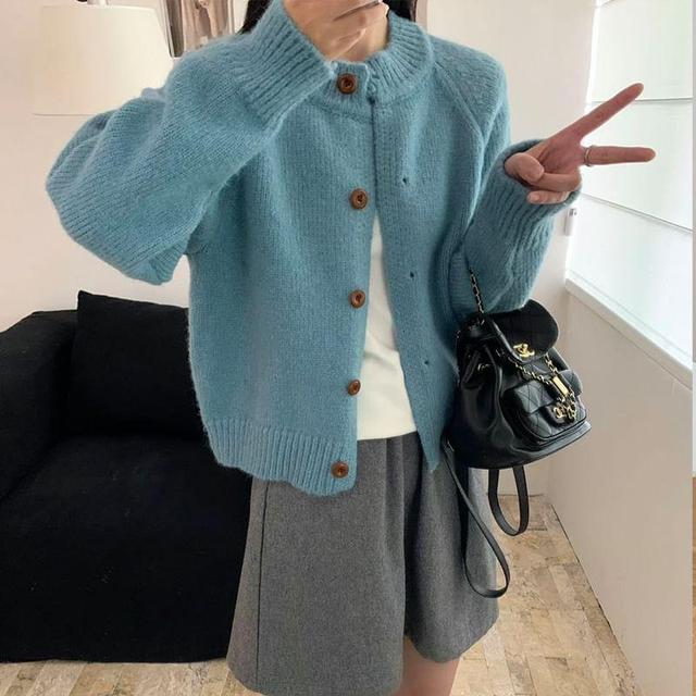 Round Neck Plain Cardigan Product Image