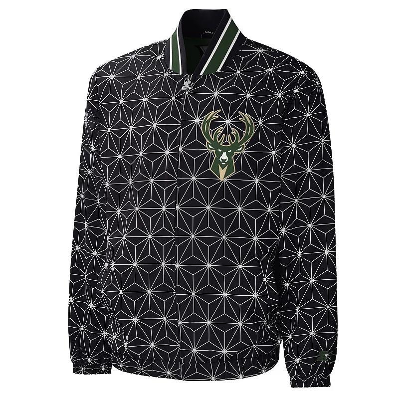 Mens Starter Milwaukee Bucks In-Field Play Fashion Satin Full-Zip Varsity Jacket Product Image