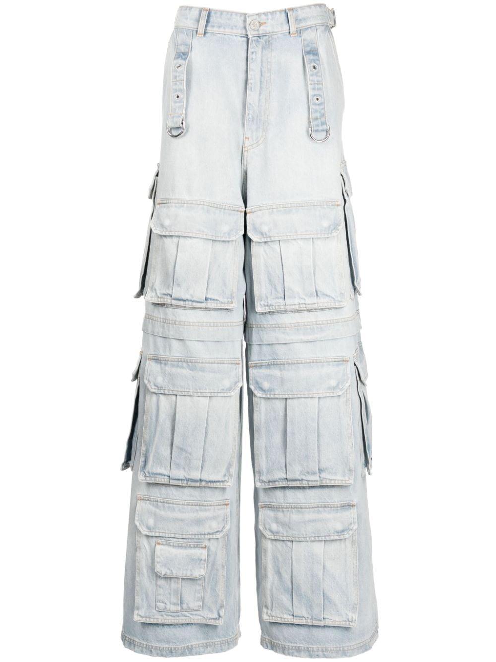 Wide-leg Multi-pocket Jeans In Blue Product Image