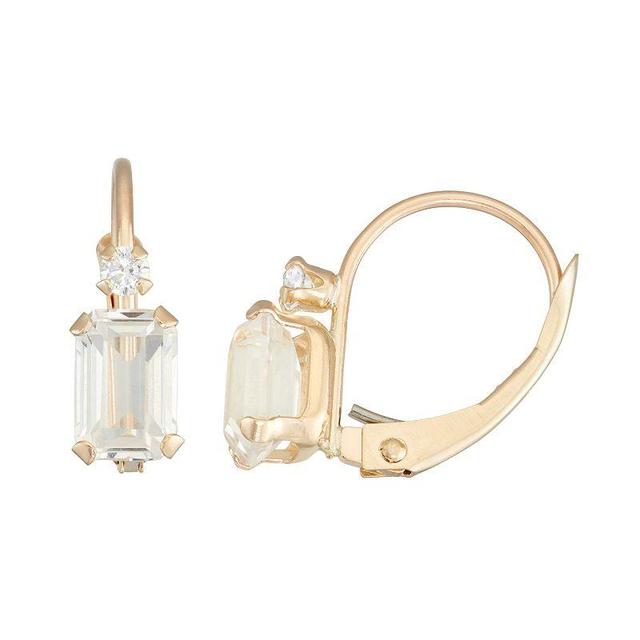 Designs by Gioelli 10k Gold Emerald-Cut Lab-Created White Sapphire & White Zircon Leverback Earrings, Womens Product Image