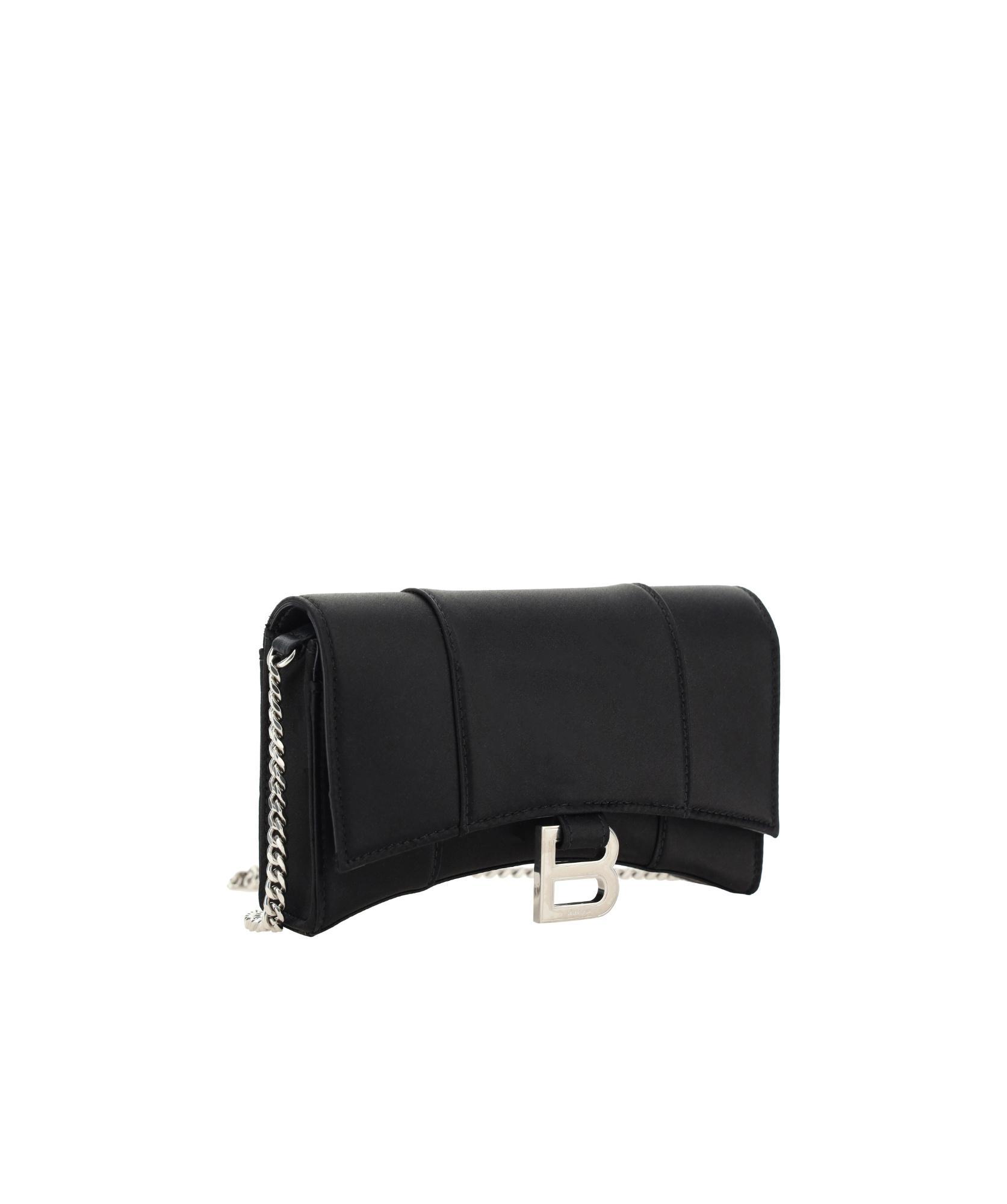 BALENCIAGA Hourglass Leather Shoulder Bag In Black Product Image