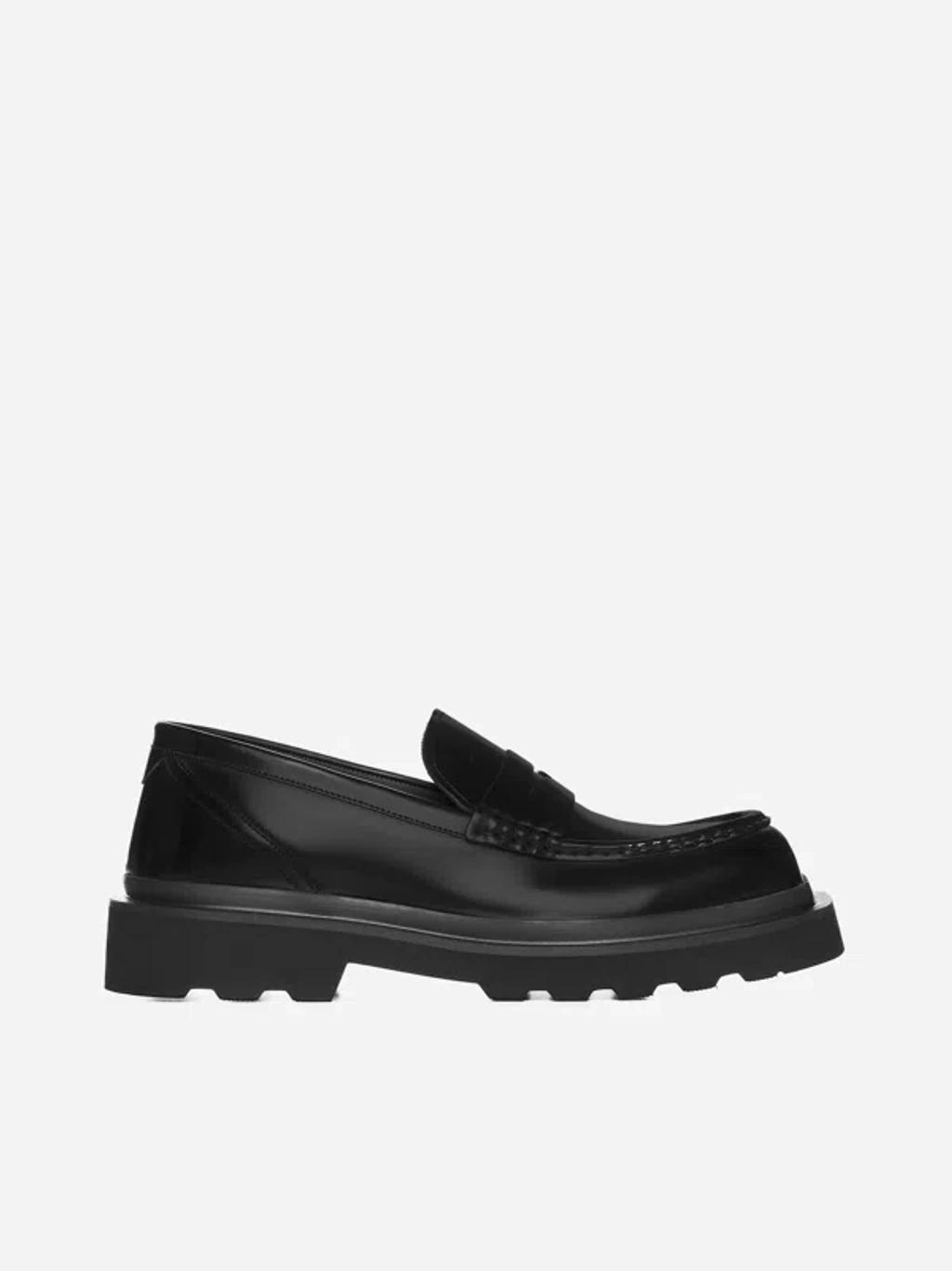 Leather Penny Loafers In Black Product Image