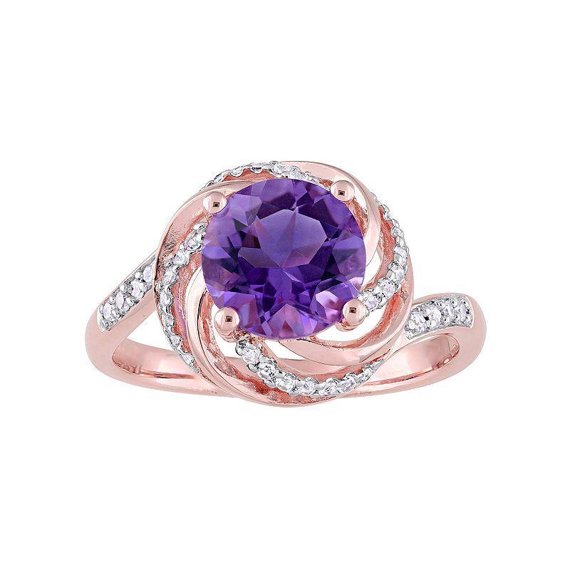 Stella Grace Rose Gold Tone Sterling Silver Amethyst & White Topaz Swirl Ring, Womens Pink Tone Product Image