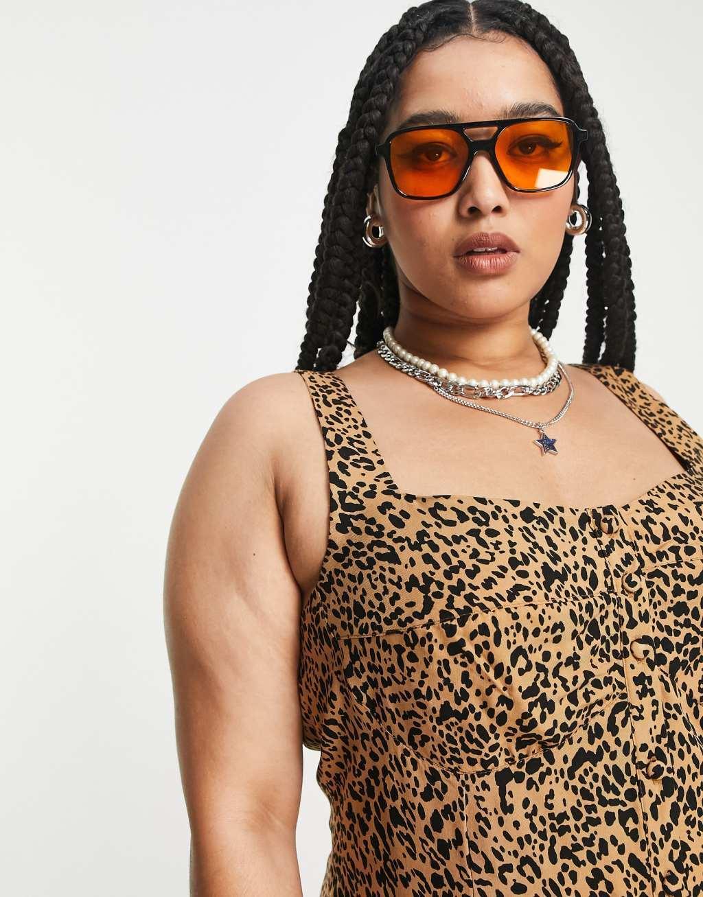 ASOS DESIGN Curve soft mini sundress with bust detail in leopard print Product Image