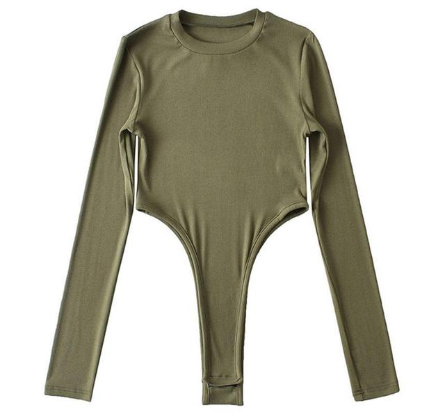 Long-Sleeve Round Neck Plain Bodysuit Top Product Image