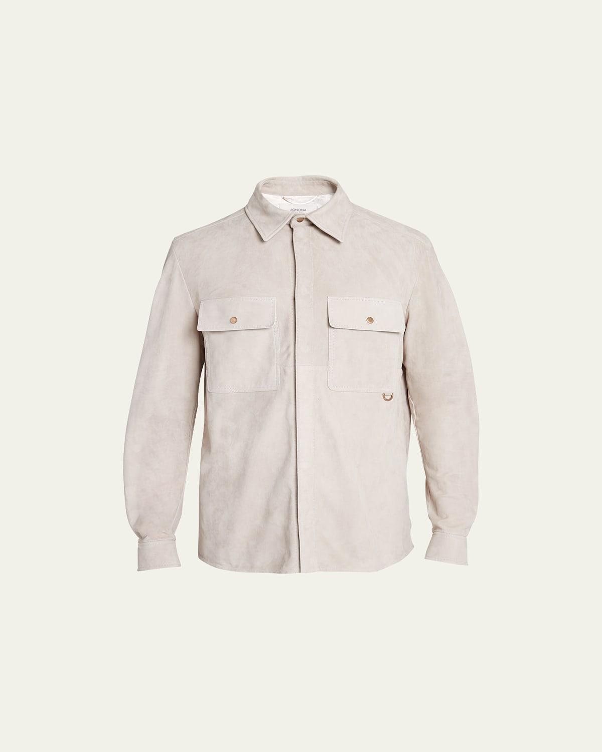 Mens Suede Concealed Snap-Front Overshirt Product Image