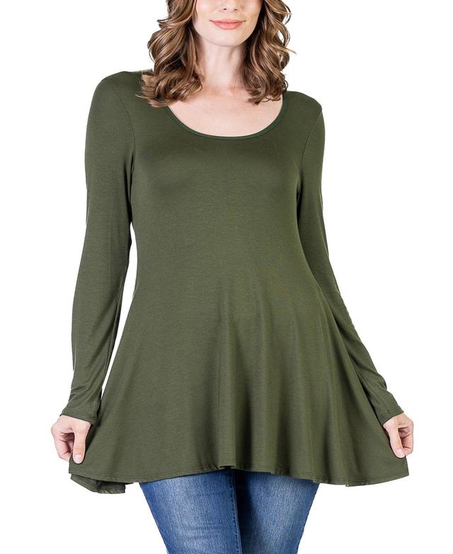 24seven Comfort Apparel Womens Long Sleeve Swing Style Flare Tunic Top Product Image