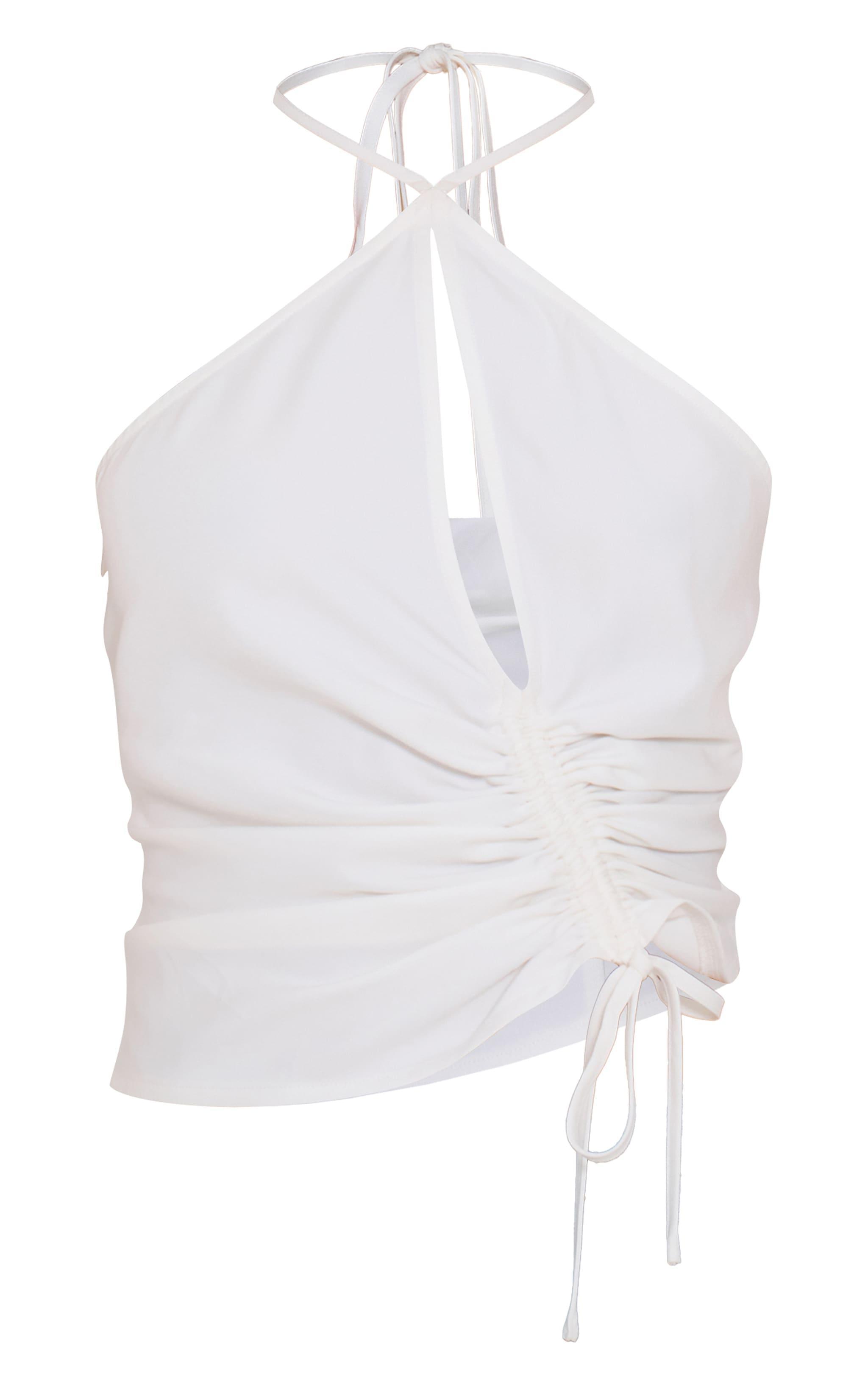 Petite White Woven Ruched Cut Out Top Product Image