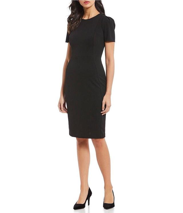 Calvin Klein Short Pleated Sleeve Crew Neck Sheath Dress Product Image