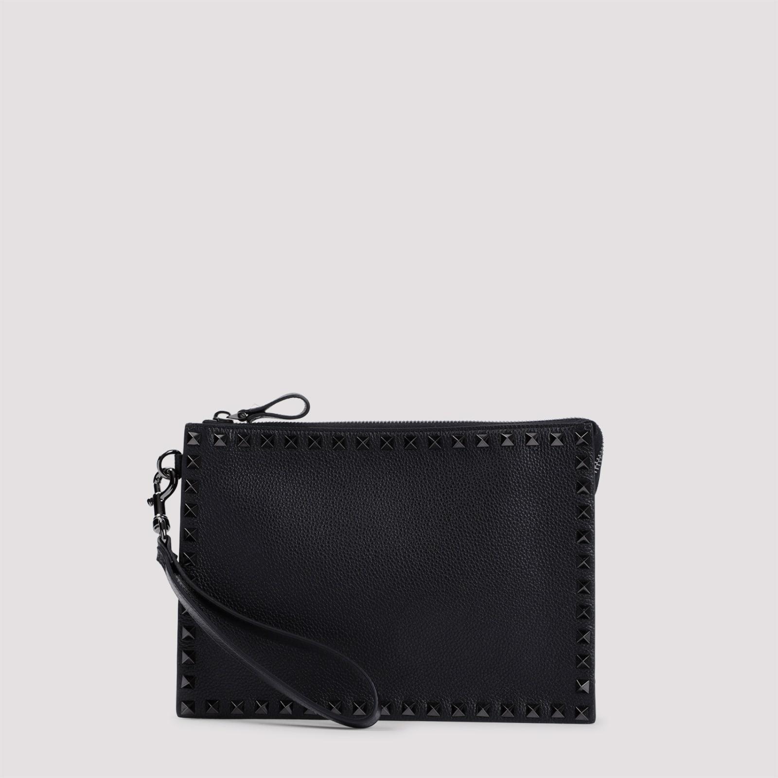 VALENTINO GARAVANI Man Black Leather Rockstud Clutch Product Image