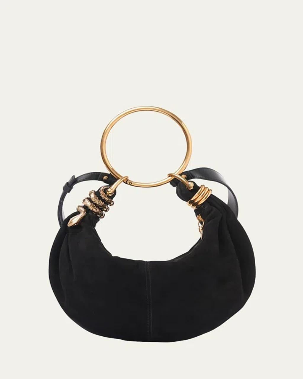 Mini Bracelet Crossbody Bag In Suede In Black product image