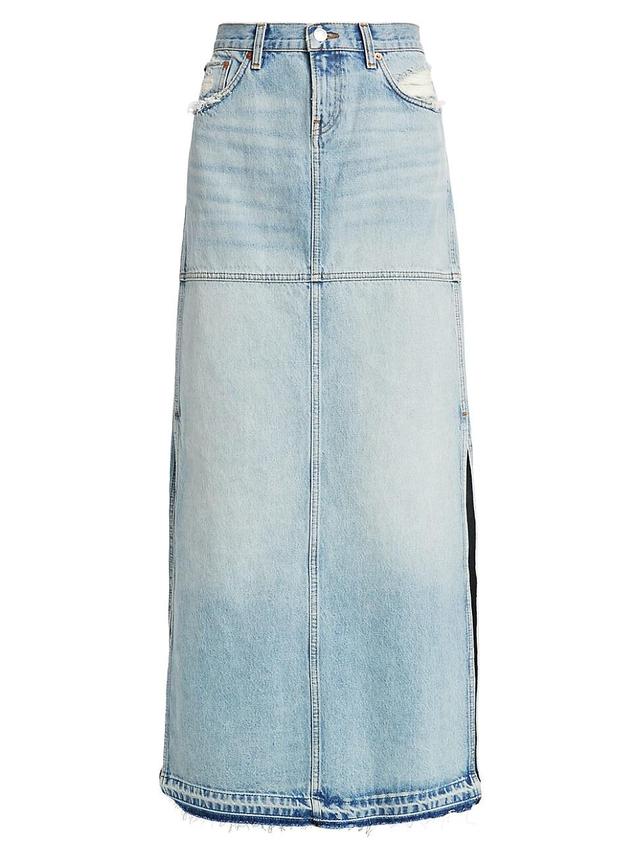 Womens Distressed A-Line Denim Skirt Product Image