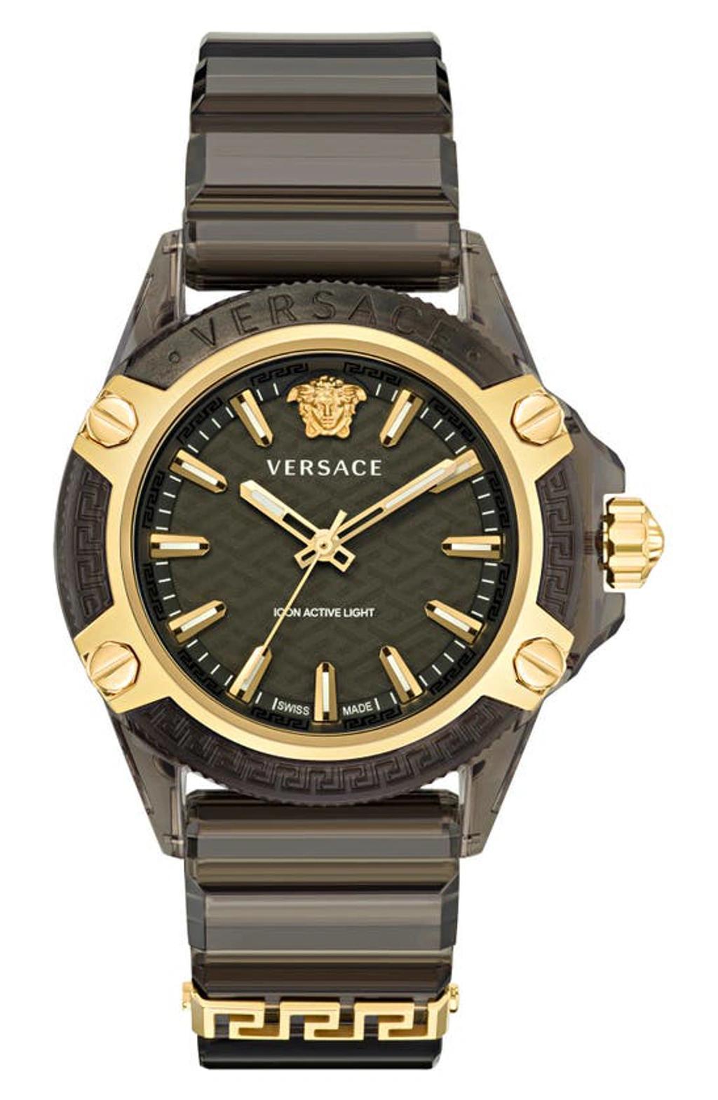 VERSACE Men's Swiss Icon Active Black Silicone Strap Watch 42mm In Transparent Black Product Image