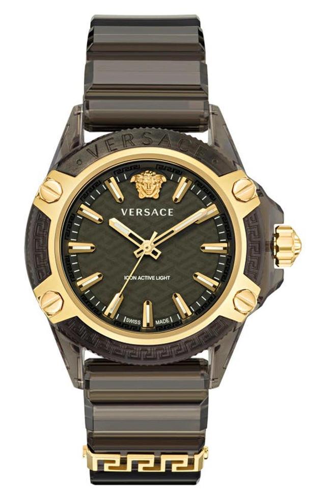 VERSACE Men's Swiss Icon Active Black Silicone Strap Watch 42mm In Transparent Black Product Image