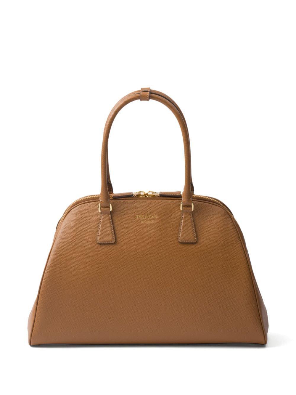 Large Saffiano-leather Tote Bag In Brown Product Image