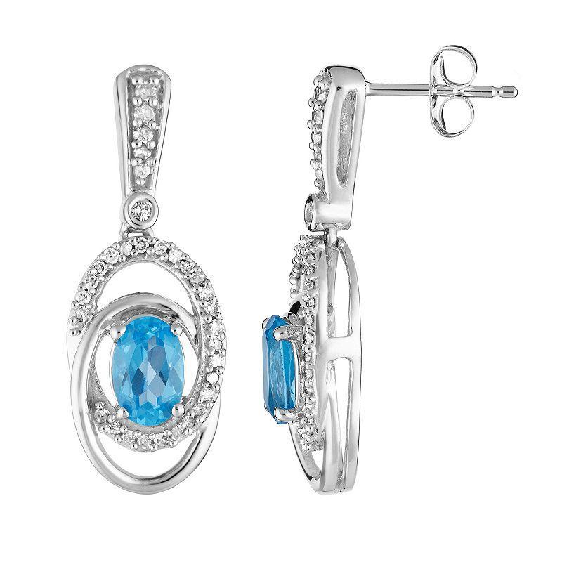 10k White Gold Swiss Blue Topaz & 1/5 Carat T.W. Diamond Interlocking Hoop Drop Earrings, Womens Product Image