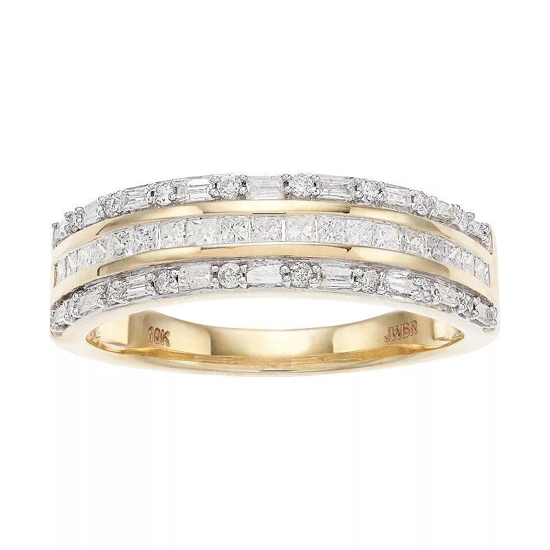 10k Gold 1/2 Carat T.W. Diamond Triple Row Ring, Womens Product Image