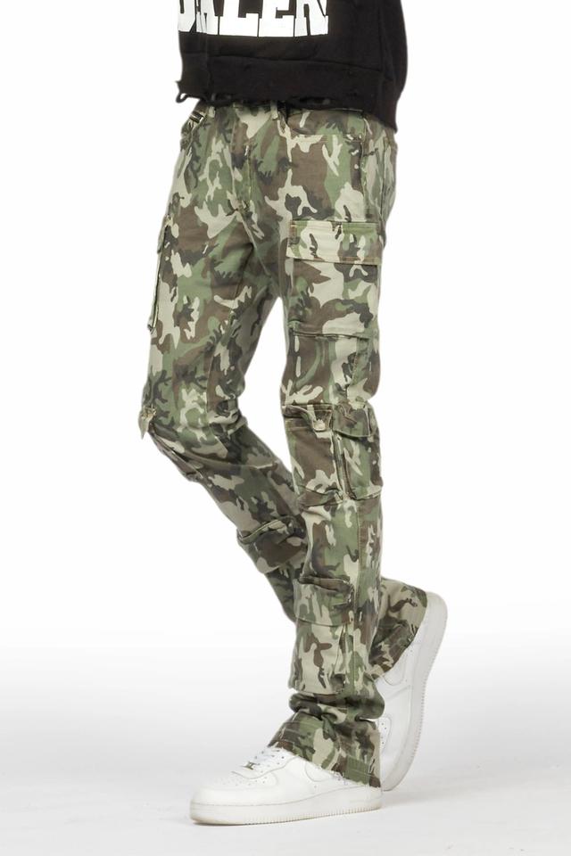 Yves Green Camo Stacked Flare Cargo Jean Male Product Image