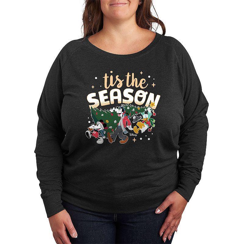 Disneys Mickey Mouse & Friends Plus Size Tis The Season Lightweight French Terry Sweatshirt, Girls Grey Heather Product Image