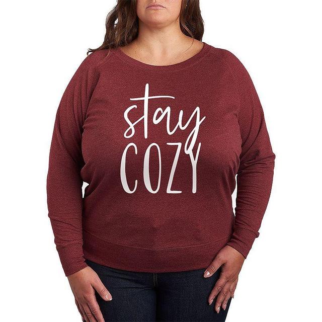 Plus Stay Cozy Slouchy Graphic Sweatshirt, Womens Grey Maroon Product Image