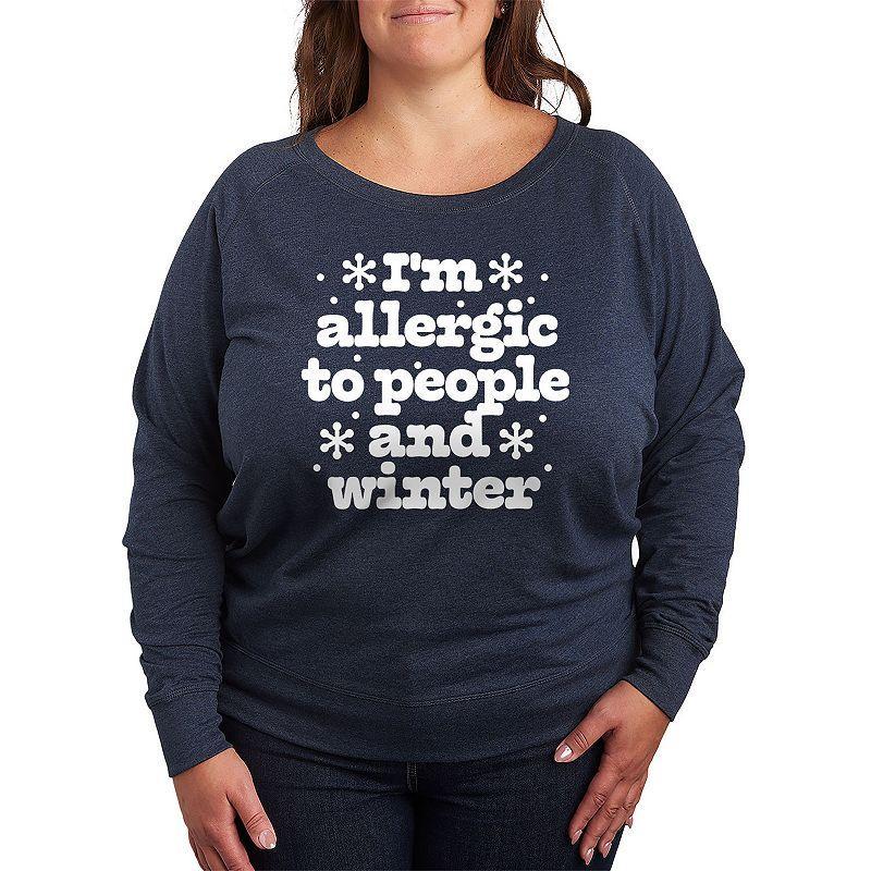 Plus Im Allergic to People and Winter Slouchy Graphic Sweatshirt, Womens Grey Indigo Product Image