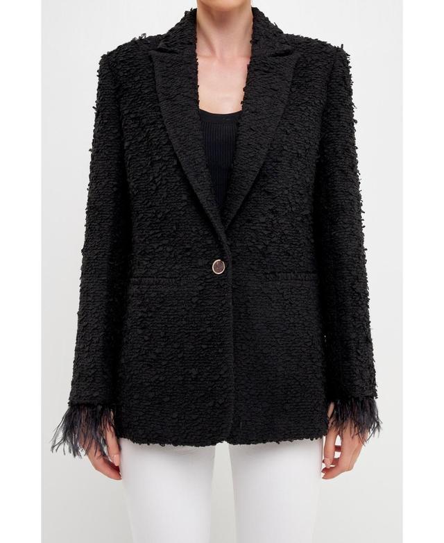 Womens Feather-Trimmed Tweed Blazer Product Image